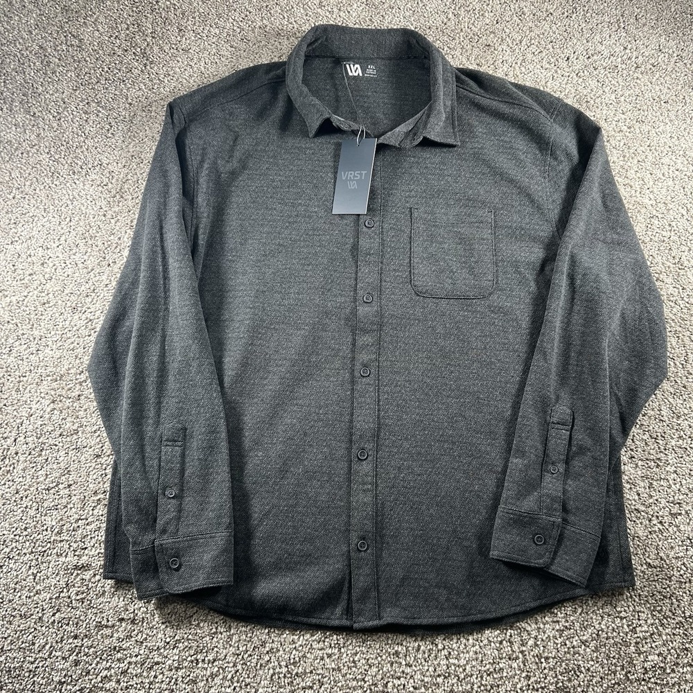 VRST Shirt Men XXL Charcoal Herringbone Performance Stretch Textured Long Sleeve